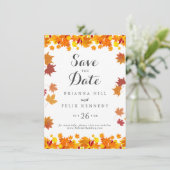 Rustikale Herbstblätter Hochzeit Save The Date (Stehend Vorderseite)