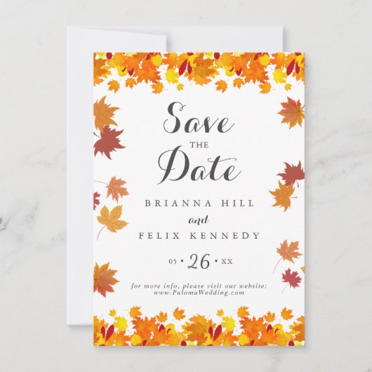 Rustikale Herbstblätter Hochzeit Save The Date (Vorderseite)