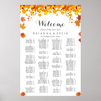 Rustikale Herbstblätter Hochzeit Sitzplan Poster