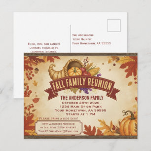 Rustikale Herbstblätter-Kürbis-Füllhorn-Grußkarte Feiertagspostkarte