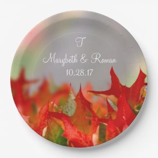 Rustikale Herbstblätter Name Monogram Fall Pappteller
