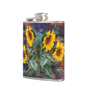 Rustikale Herbstblätter und Sonnenblumen Flachmann (Links)
