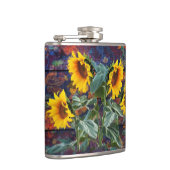 Rustikale Herbstblätter und Sonnenblumen Flachmann (Rechts)