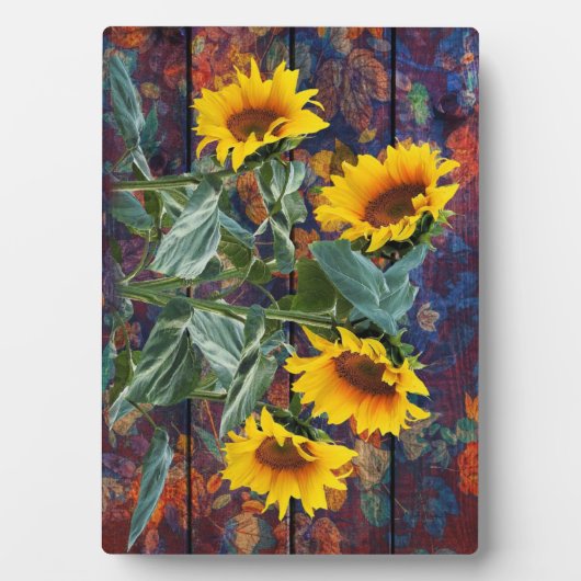Rustikale Herbstblätter und Sonnenblumen Fotoplatte (Vorderseite)