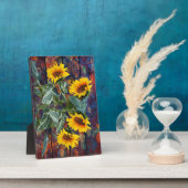 Rustikale Herbstblätter und Sonnenblumen Fotoplatte (Seite)