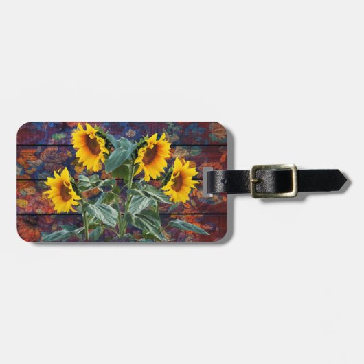 Rustikale Herbstblätter und Sonnenblumen Gepäckanhänger (Vorderseite horizontal)
