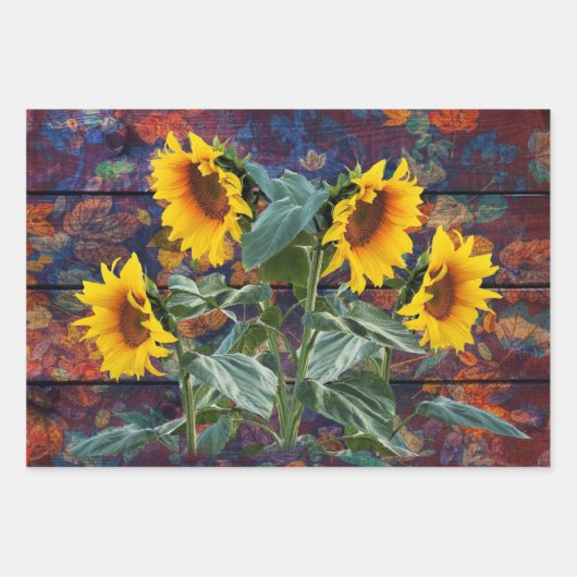 Rustikale Herbstblätter und Sonnenblumen Geschenkpapier Set (Vorderseite 3)