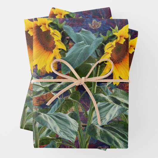 Rustikale Herbstblätter und Sonnenblumen Geschenkpapier Set (Beispiel)