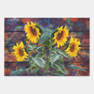Rustikale Herbstblätter und Sonnenblumen Geschenkpapier Set