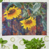 Rustikale Herbstblätter und Sonnenblumen Geschirrtuch (Gefaltet)