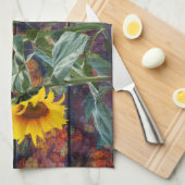 Rustikale Herbstblätter und Sonnenblumen Geschirrtuch (Viertel Falte)
