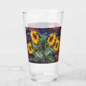 Rustikale Herbstblätter und Sonnenblumen Glas (Rückseite)