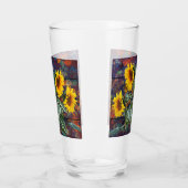 Rustikale Herbstblätter und Sonnenblumen Glas (Links)