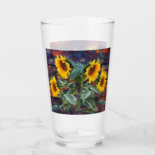 Rustikale Herbstblätter und Sonnenblumen Glas (Vorderseite)
