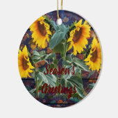 Rustikale Herbstblätter und Sonnenblumen Keramik Ornament (Links)