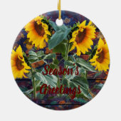 Rustikale Herbstblätter und Sonnenblumen Keramik Ornament (Hinten)