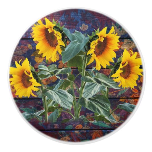 Rustikale Herbstblätter und Sonnenblumen Keramikknauf (Vorderseite)