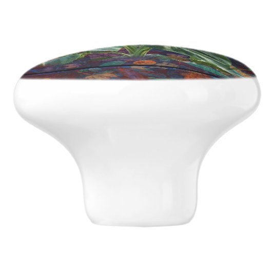 Rustikale Herbstblätter und Sonnenblumen Keramikknauf (Seitenansicht)