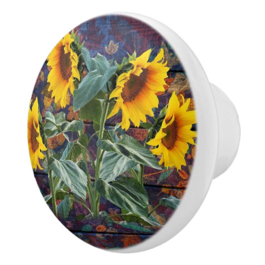 Rustikale Herbstblätter und Sonnenblumen Keramikknauf (Rechts)