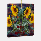 Rustikale Herbstblätter und Sonnenblumen Keramikornament (Rechts)
