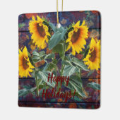 Rustikale Herbstblätter und Sonnenblumen Keramikornament (Links)