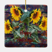 Rustikale Herbstblätter und Sonnenblumen Keramikornament (Rückseite)