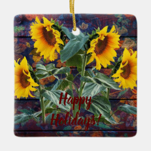 Rustikale Herbstblätter und Sonnenblumen Keramikornament
