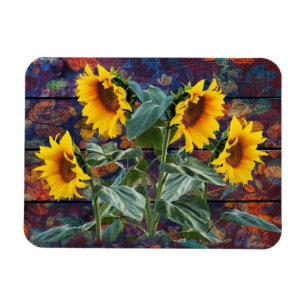 Rustikale Herbstblätter und Sonnenblumen Magnet