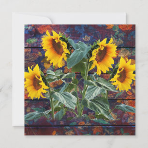 Rustikale Herbstblätter und Sonnenblumen Mitteilungskarte