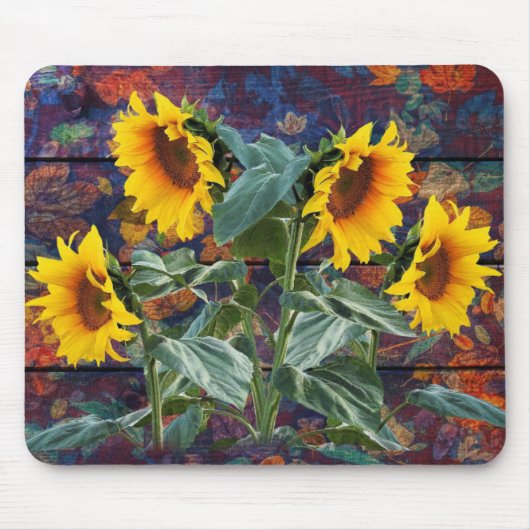 Rustikale Herbstblätter und Sonnenblumen Mousepad (Vorne)