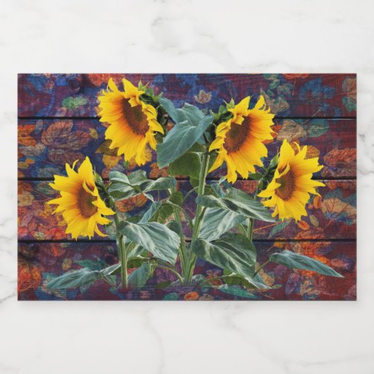 Rustikale Herbstblätter und Sonnenblumen Schaumweinetikett (Einzelnes Label)