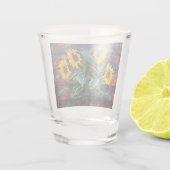 Rustikale Herbstblätter und Sonnenblumen Schnapsglas (Rückseite)