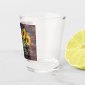 Rustikale Herbstblätter und Sonnenblumen Schnapsglas (Rechts)