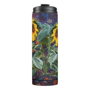 Rustikale Herbstblätter und Sonnenblumen Thermosbecher