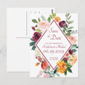 Rustikale HerbstBlume Rot Save the Date Postkarte (Vorne/Hinten)