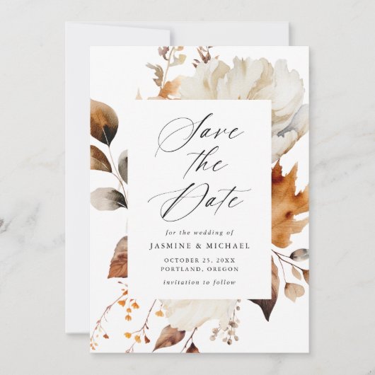 Rustikale Herbstblumen-Foto-Hochzeit Save The Date