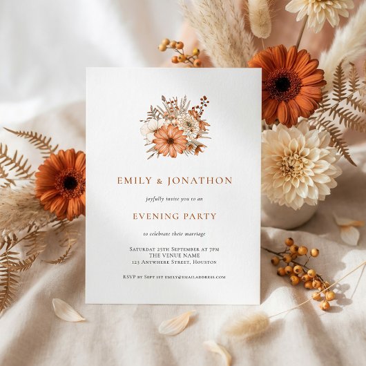 Rustikale Herbstblumen Hochzeitsabendparty  Einladung