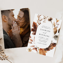 Rustikale Herbstblumen Oval Rahmen Foto Hochzeit Einladung