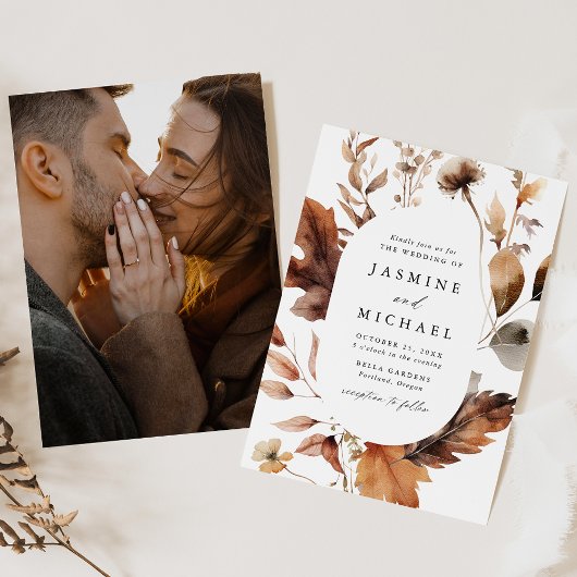 Rustikale Herbstblumen Oval Rahmen Foto Hochzeit Einladung