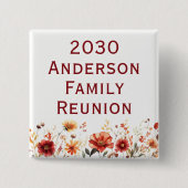 Rustikale Herbstblumen-Quadrat für Familienzusamme Button (Vorderseite)