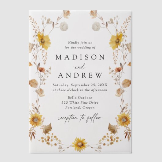 Rustikale Herbstblumen und Wildblumen Hochzeiten Pergament Einladungen (Vorderseite)