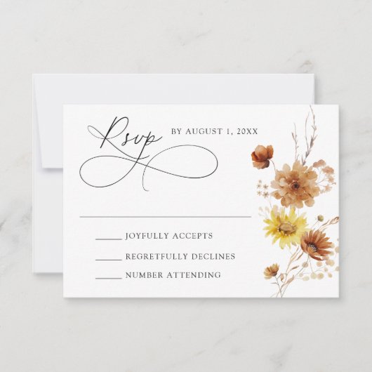 Rustikale Herbstblumen und Wildblumen Hochzeiten RSVP Karte (Vorderseite)