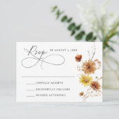 Rustikale Herbstblumen und Wildblumen Hochzeiten RSVP Karte (Stehend Vorderseite)