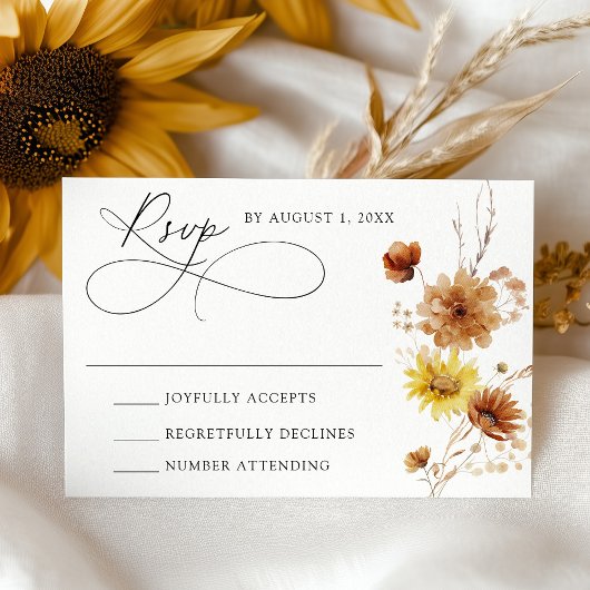 Rustikale Herbstblumen und Wildblumen Hochzeiten RSVP Karte