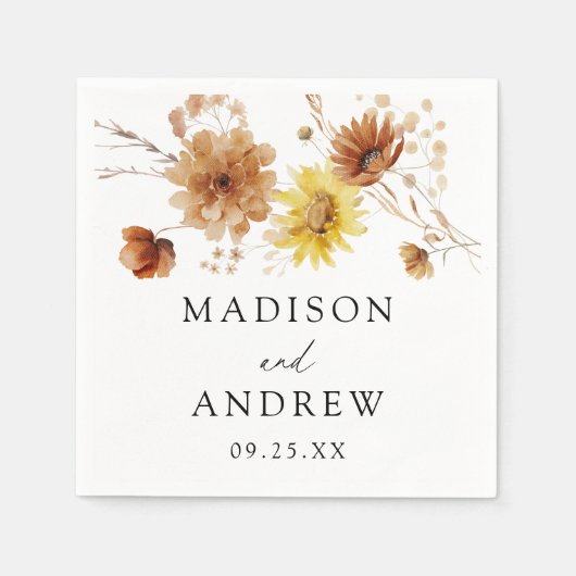 Rustikale Herbstblumen und Wildblumen Hochzeiten Serviette (Vorderseite)