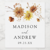 Rustikale Herbstblumen und Wildblumen Hochzeiten Weinetikett (Einzelnes Label)