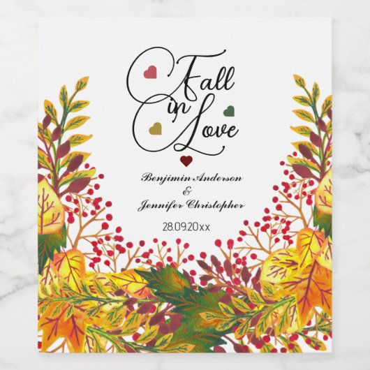 Rustikale Herbstblumenskripte fallen bei Hochzeite Weinetikett (Einzelnes Label)