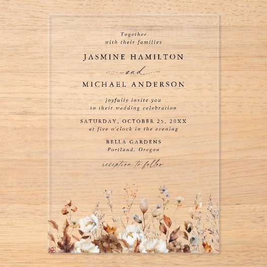 Rustikale Herbstblumenwiese Acryleinladungen (Vorderseite)