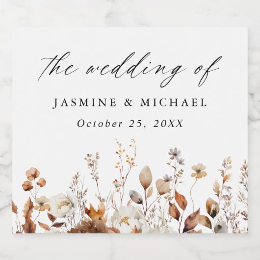 Rustikale Herbstblumenwiese Schaumweinetikett (Einzelnes Label)