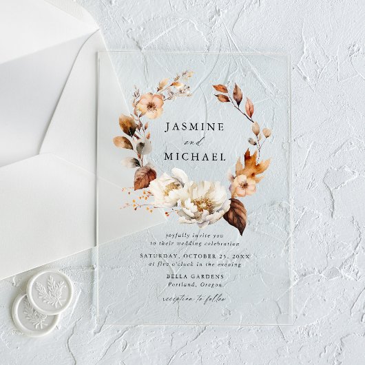 Rustikale Herbstblumenzeremonie Acryleinladungen